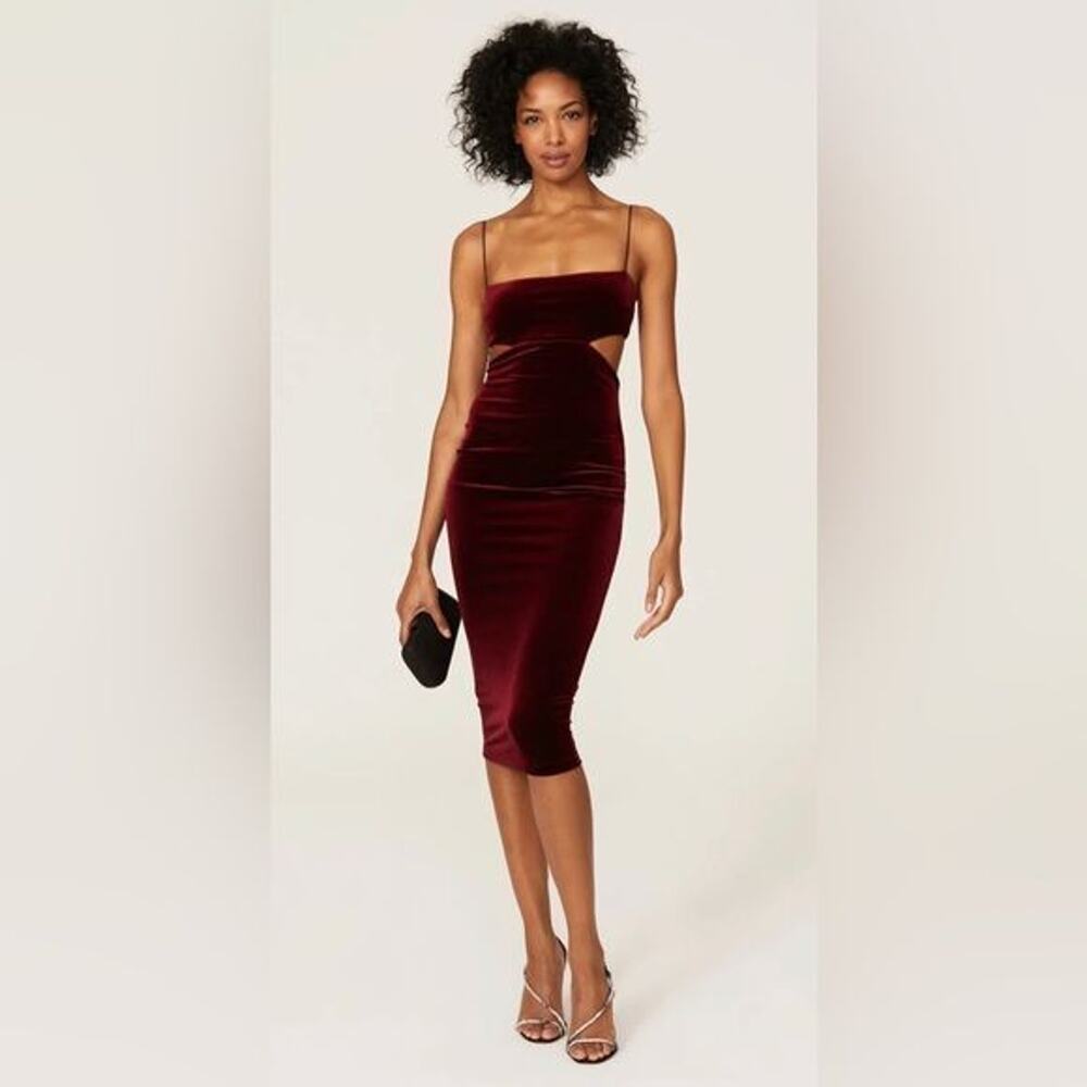 RTR NookieDejavu Velvet Midi Dress Sz Small Cutout Burgundy midi sexy fitted - Picture 2 of 10